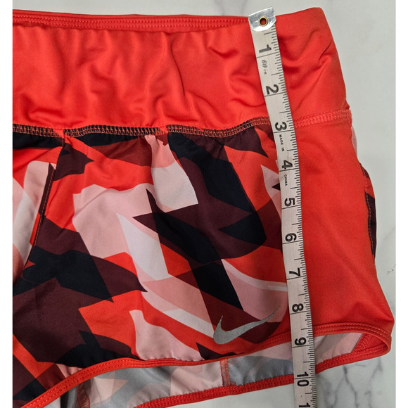 Nike Womens Running Shorts Medium Orange Geo Groove Printed Dri Fit Active Gym - Picture 5 of 7